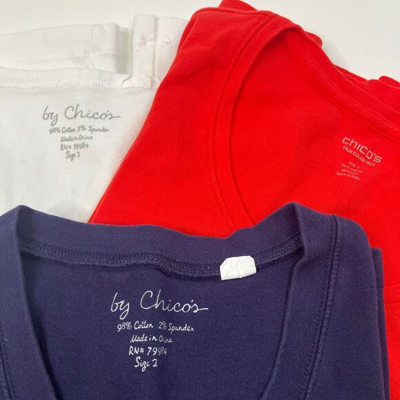 Chico's | Lot of 3 T-Shirts- Red, White, Blue Basic Cotton Spandex Womens Large - Picture 2 of 8